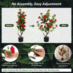 Tangkula 38" Artificial Camellia Tree Faux Floral Plant Fake Tree For Decoration Red -Tangkula GUEST 0d99c019 72ce 4a7d a6d9 e47dac2d36ce