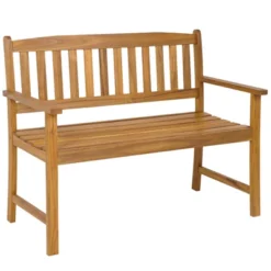 Tangkula 2-Person Outdoor Bench Patio Wooden Bench With Ergonomic Backrest & Armrests All-weather Acacia Wood Frame 43"x 22" -Tangkula GUEST 0dedd8b6 632b 4dd7 9961 ff7c136b00b5