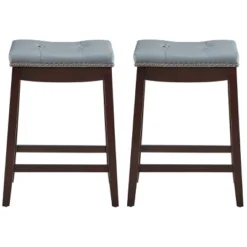 Tangkula 4 PCS Saddle Bar Stools Backless Nailhead Counter Stool With Grey Cushions White/Coffee -Tangkula GUEST 0e14047d ccab 4fde a684 9f090549eacd