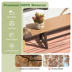 Tangkula 3-4 Person Outdoor HDPE Bench With Metal Frame 72" Long Patio Backless Bench Weatherproof Garden Bench -Tangkula GUEST 0e5ceabd 4daf 44aa 9bad 0230496be6f0