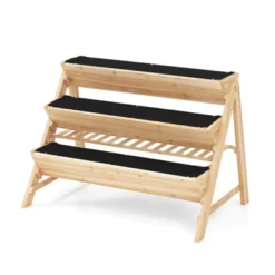 Tangkula 3-Tier Raised Garden Bed Wooden Vertical Planter Box With Storage Shelf 2 Hanging Hooks & 3 Bed Liners -Tangkula GUEST 0e919861 3127 4414 900a 42babc9f1643
