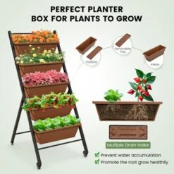 Tangkula 5-Layer Vertical Raised Garden Bed With Wheels Drainage Holes Freestanding Planter With Container Boxes Brown -Tangkula GUEST 0ea380d9 34fc 4b8f 9938 02a650728399