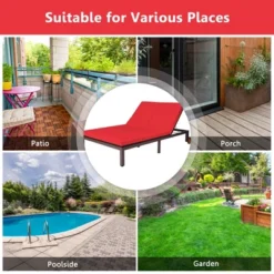 Tangkula Adjustable Patio Rattan 2 Person Recliner Lounge Chair W/ Red Cushion Wheel -Tangkula GUEST 0f083642 626f 4994 8dec eb67f311782c