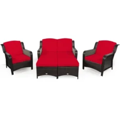 Tangkula 5 PCS Patio Rattan Sectional Sofa Set Outdoor Furniture Conversation Set Cushioned Loveseat Sofa Ottoman -Tangkula GUEST 0f326323 9770 44ad bda5 edd52c44a120