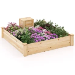 Tangkula Raised Fir Wood Garden Bed 49" X 49" X 10" Open Base Garden Bed W/ Composting Bin -Tangkula GUEST 0f5a8e81 e5a8 47f9 ac0c 8a2a3011fc4d