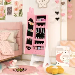 Tangkula Kids Jewelry Armoire Cabinet Free-Standing Full Length Mirror With Storage And 4 Tilt Angles -Tangkula GUEST 0f852306 6218 465d 94ea 236bb772780c