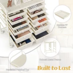 Tangkula 12-Drawer Rolling Storage Cart Multipurpose Organizer Cart With 2 Sizes Plastic Drawers Mobile Utility Cart With Lockable Casters White 16 Tangkula 12-Drawer Rolling Storage Cart Multipurpose Organizer Cart With 2 Sizes Plastic Drawers Mobile Utility Cart With Lockable Casters White -Tangkula GUEST 0fac910a 98c7 4050 a83f a169a0b19324