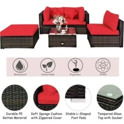 Tangkula 5PCS Rattan Sectional Sofa Set Patio Furniture Set W/ Red Cushion Pillow -Tangkula GUEST 0fbaed50 7810 4293 9408 1a4d46588e3a