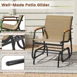Tangkula Patio Glider Chair Set Of 2 W/ Curved Teak Armrests & Breathable Fabric Seat -Tangkula GUEST 0fef3367 8f35 451a 84ef 750fb07381f8
