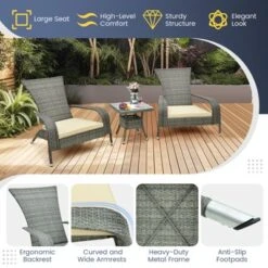 Tangkula 3-Piece Wicker Adirondack Set Ergonomic Oversized Rattan Chairs W/ Coffee Table Comfy Seat Cushions -Tangkula GUEST 1031ac42 889c 4346 89ec 38dbfb9db0cb