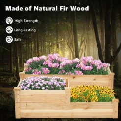 Tangkula 3-Tier Outdoor Raised Garden Bed Fir Wood Elevated Flower Box Backyard -Tangkula GUEST 1037f975 bee2 4de9 9865 5b5640f419e4