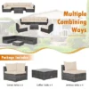 Tangkula Set Of 7 Patio Wicker Furniture Set Outdoor Rattan Sectional Sofa With Seat & Back Cushions 2 Throw Pillows Mix Grey & Beige