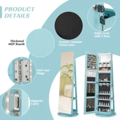 Tangkula 360° Rotating Mirrored Jewelry Cabinet Armoire 3 Color LED Modes Lockable -Tangkula GUEST 105cfbef 5213 4320 9250 76f61953329a