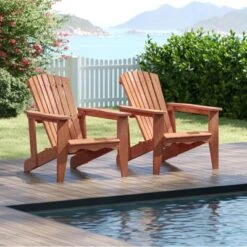 Tangkula 2PCS Solid Wood Garden Chair W/ High Backrest Wide Armrests & Contoured Seat