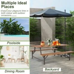 Tangkula 71" Patio Picnic Table Bench Set Outdoor Camping Table Set W/ Acacia Wood Tabletop & Seat 2" Umbrella Hole -Tangkula GUEST 10c61de6 53e2 4d1e b975 72b0f1c1a822