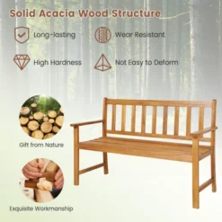 Tangkula 2-Person Outdoor Bench Patio Wooden Bench With Ergonomic Backrest & Armrests All-weather Acacia Wood Frame 48"x 22" -Tangkula GUEST 10da56f4 6419 4e3d aaab 495d9135ad66
