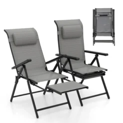 Tangkula Folding Patio Chairs Set Of 2 Lounge Chairs W/ 10-Level Adjustable Backrests -Tangkula GUEST 110cacdc f748 4bbc ace7 7210502659d3