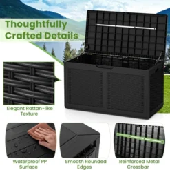 Tangkula 103 Gallon Resin Outdoor Storage Box Waterproof Deck Box W/ Lockable Lid & Wheels Brown/Black/Grey -Tangkula GUEST 111d8345 b64d 4502 b2bf 8b7ef6559b5b