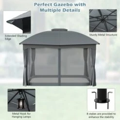 Tangkula 12' X 10' Patio Heavy Duty Steel Gazebo Canopy Double Vented Outdoor Gray -Tangkula GUEST 113c0f88 efff 468e 8a06 3ed085e54c08