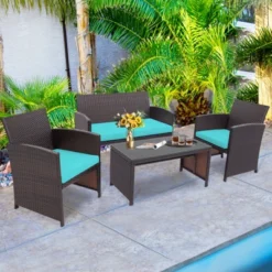Tangkula 4PCS Outdoor Patio Furniture Sets Weather-Resistant Rattan Sofas W/ Soft Cushion Turquoise -Tangkula GUEST 117c01cc 346f 462d 9623 dc829f071a51