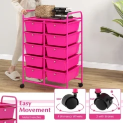Tangkula 10 Drawers Rolling Cart Classroom Organizers Storage Cart With Wheels For Teacher Office Home School Supplies Tool Craft Hot Pink -Tangkula GUEST 118ea2d2 c4a8 4314 b061 9115826bc400