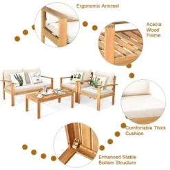 Tangkula 8PCS Patio Acacia Wood Conversation Furniture Set W/ Off White Cushions -Tangkula GUEST 118f2cae 63f1 45cf 9e05 284c69303485
