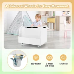 Tangkula Kids Toy Box Wooden Storage Chest Bench W/ Bookshelf Wheels Safety Hinge Lid -Tangkula GUEST 11e0dfb1 30c8 4155 807a 581808f30f5d