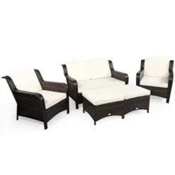 Tangkula 5 PCS Patio Rattan Sectional Sofa Set Outdoor Furniture Conversation Set Cushioned Loveseat Sofa Ottoman -Tangkula GUEST 11e3608e 581c 4d5c 975c 4f75f5a69bc7