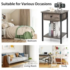 Tangkula Industrial End Side Table Nightstand With Drawer Shelf Rustic Grey Oak -Tangkula GUEST 11e6a2ec 189c 4528 a9a3 878a14395390