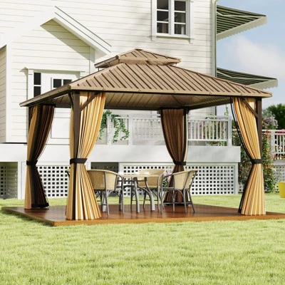 Tangkula 12 X 12 FT Hardtop Gazebo W/ Netting Heavy-Duty Double-Roof Galvanized Metal Top 3 Tangkula 12 X 12 FT Hardtop Gazebo W/ Netting Heavy-Duty Double-Roof Galvanized Metal Top