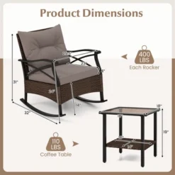 Tangkula 3 Pieces Outdoor Rocking Chairs Set Rattan Heavy Duty Cushioned Rocker Chairs With 2-Tier Tempered Glass Coffee Table -Tangkula GUEST 121a1bf8 5f73 4eaa 8812 c41231d18aba