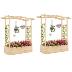 Tangkula 2PCS Wooden Raised Garden Bed W/ Trellis & Hanging Roof Planter Box For Garden -Tangkula GUEST 12871284 c21f 4282 843a 3375f1c33d66