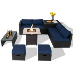 Tangkula 9 Pieces Outdoor PE Rattan Wicker Sectional Sofa With 42" Gas Fire Pit Table Space-Saving Patio Conversation Set With Storage Box Black/Grey/Navy/Red/Turquoise/Off White -Tangkula GUEST 12a3db60 b72c 42c2 9f90 f51ba205b362