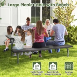 Tangkula Picnic Table Bench Set For 8 Person Outdoor Camping Table & 2 Benches With Metal Frame All-Weather Tabletop Black/Grey/Green/White -Tangkula GUEST 12eb2b3c 6eb0 43a2 8d7b 533938378e43