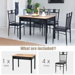 Tangkula 5 Piece Dining Set Wood Metal Table And Chairs Kitchen Furniture Black -Tangkula GUEST 132917e5 5f46 4319 9cca fb6051cccfac