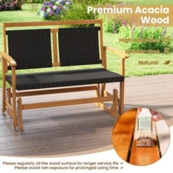 Tangkula Patio Rattan Glider Bench Swing Gliding Rocker For 2 W/ Acacia Wood Frame -Tangkula GUEST 1336209d 4ddf 4731 99dc 61c77b70156d
