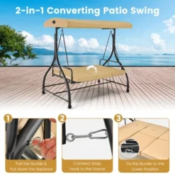 Tangkula 3-Seat Outdoor Converting Patio Swing Glider Adjustable Canopy Porch Swing -Tangkula GUEST 13cf9953 21d5 42da b277 70ca9545987c