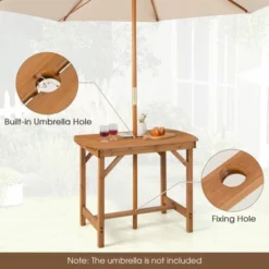 Tangkula Outdoor Fir Wood Dining Table 1.5" Umbrella Hole Yard Garden Natural Patio -Tangkula GUEST 13d017c2 7fda 4f39 a1b7 d1a70157e580