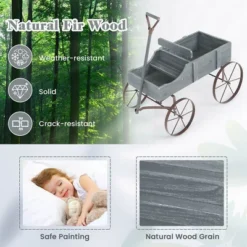 Tangkula Tangkula Wooden Garden Flower Planter Wagon Plant Bed W/ Wheel Garden Yard Gray -Tangkula GUEST 13dd144d 15a4 489c a8e2 4ec326be9ccb