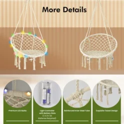 Tangkula Hammock Chair Macrame Swing, Patio Hanging Hammock Chair W/ LED Lights, Hanging Cotton Rope Hammock Swing Chair -Tangkula GUEST 13e31f0c c53f 4705 b5c8 bb3a2a957875