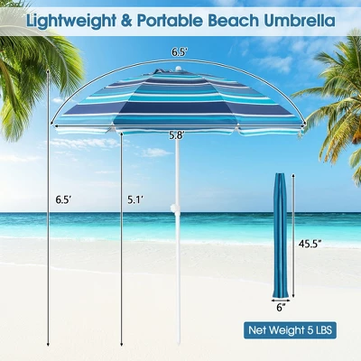 Tangkula 6.5 FT Patio Portable Beach Adjustable Umbrella W/ Sandbag 4 Tangkula 6.5 FT Patio Portable Beach Adjustable Umbrella W/ Sandbag - Image 2