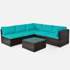 Tangkula 6PCS Wicker Patio Sectional Conversation Furniture Set With Coffee Table & Seat Cushions Navy/Black/Turquoise/Red -Tangkula GUEST 14534e7f f122 4082 b749 4f3528ee38aa
