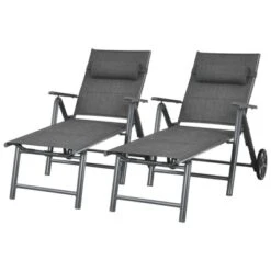 Tangkula 2 PCS Patio Chaise Lounge Chair Outdoor Reclining Chair W/Neck Pillow & Wheels Gray -Tangkula GUEST 1468dc04 3523 41b3 8837 c5e289fb914e