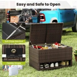 Tangkula 48 Gallon PE Wicker Rattan Deck Box W/ Shoe Rack Outdoor Storage Bin W/ Protective Liner -Tangkula GUEST 14719f32 5f47 486f aad5 03c494f347b5