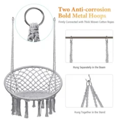 Tangkula Hammock Chair Hanging Cotton Rope Macrame Swing Chair W/ Stand Gray 20 Tangkula Hammock Chair Hanging Cotton Rope Macrame Swing Chair W/ Stand Gray -Tangkula GUEST 14785545 f219 4150 b26e 692d54b8e798