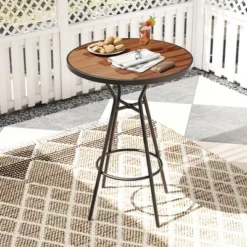 Tangkula 5 PCS Patio Bistro Set Round Table W/ 1.6" Umbrella Hole & 4 Stools Metal Frame -Tangkula GUEST 14b7e0b0 c081 4bf0 bb7b 4e3a402c2ae1