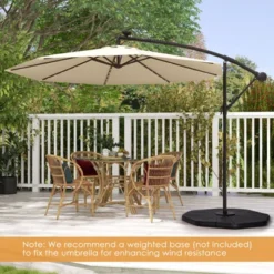 Tangkula 10 FT Solar Offset Hanging Umbrella W/ 40 Lamp Beads Solar Panel Easy Tilt Adjustment Lighted Patio Cantilever Umbrella Beige/Tan/Orange/Red