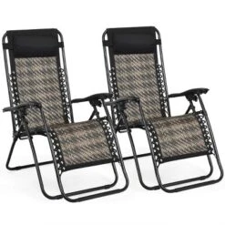 Tangkula Grey Folding Recliner 2PCS Patio Rattan Zero Gravity Lounge Chair With Headrest -Tangkula GUEST 151fe96a b3fb 4b27 93b7 fc89a82c9f26