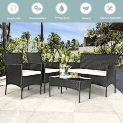Tangkula Rattan Patio Conversation Set Cushioned Sofa With Coffee Table -Tangkula GUEST 1556f48e ca22 4828 bf15 35869bcb4848
