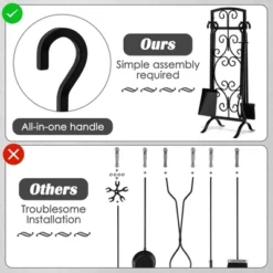 Tangkula 5 Piece Fireplace Tools Wrought Iron Firewood Toolset With Decoration Holder Black -Tangkula GUEST 157c4dc1 5217 4f0b 8596 38b9b052267c